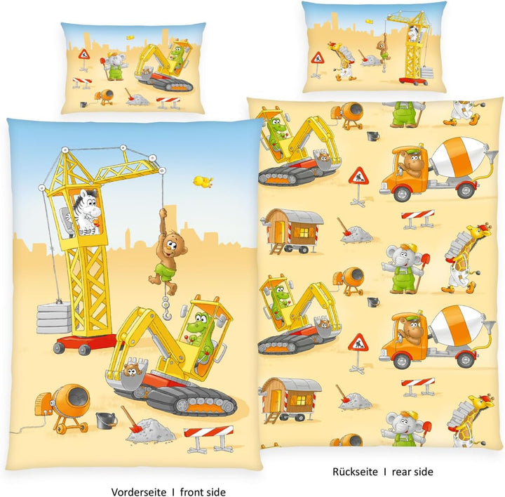 Herding babybest Bettwäsche Baustelle, Kopfkissenbezug ca. 40 x 60 cm mit Hoteleinschlag, Bettbezug