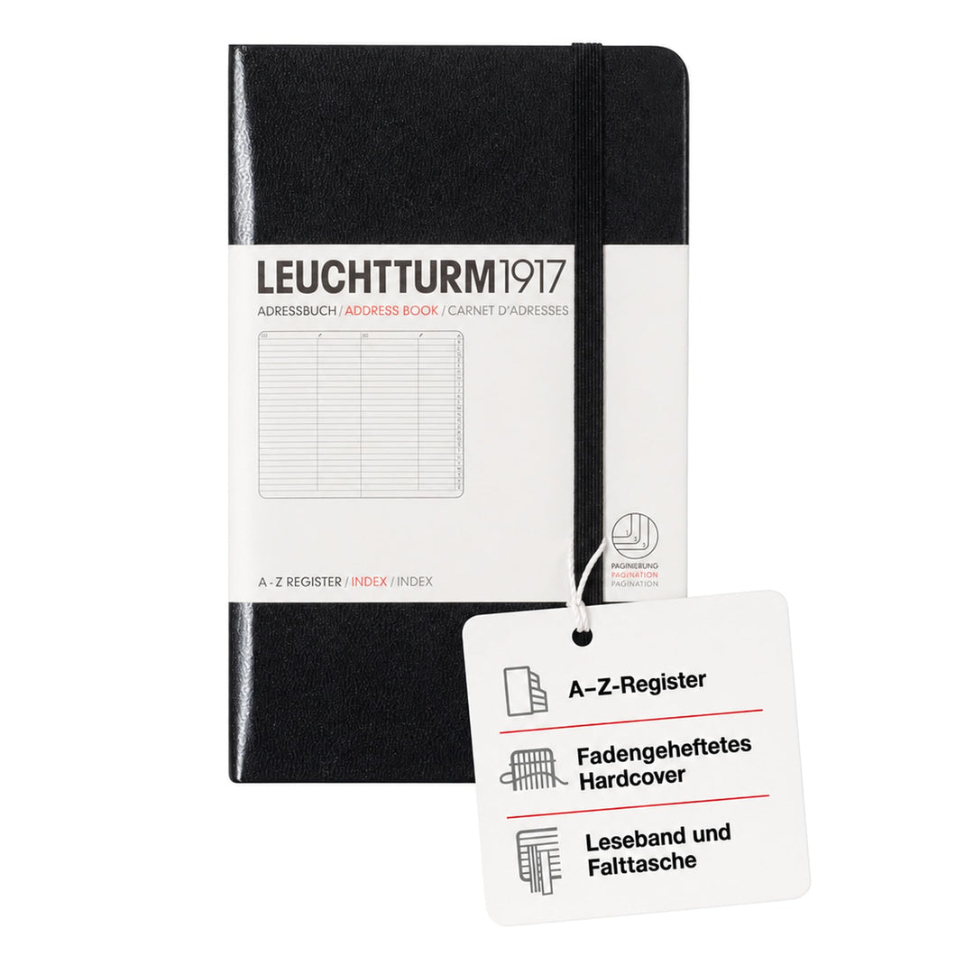 LEUCHTTURM1917 316927 Adressbuch Pocket (A6), Hardcover, Schwarz, Pocket (A6)