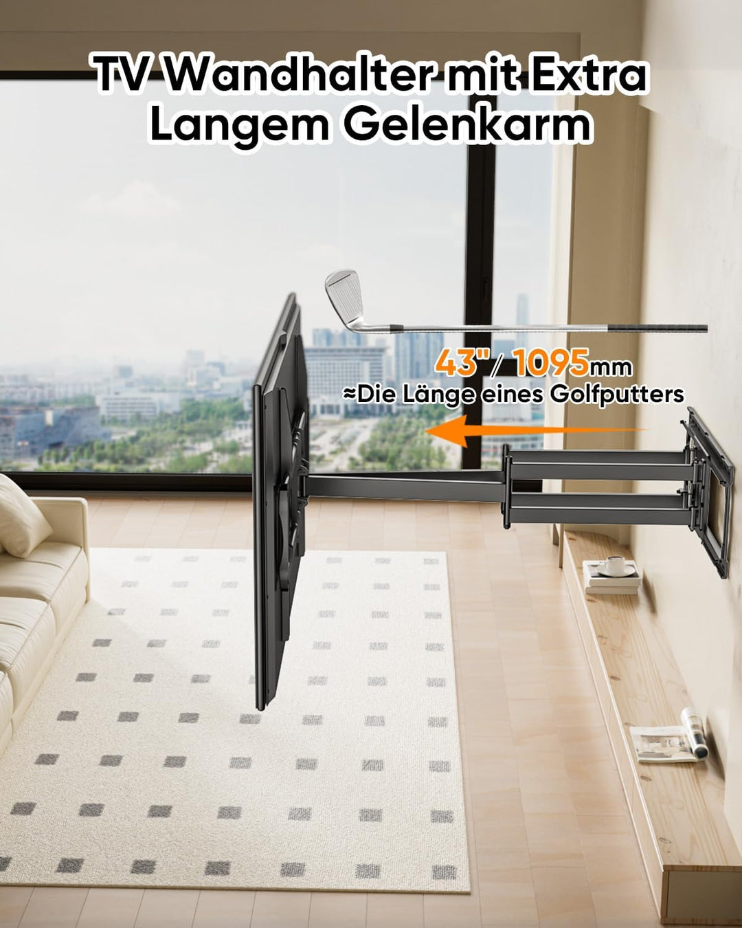 Heavy Duty XXL TV Wandhalterung mit 1095 mm Extra Langem Gelenkarm, für Extra Grosse 60-120 Zoll Fer