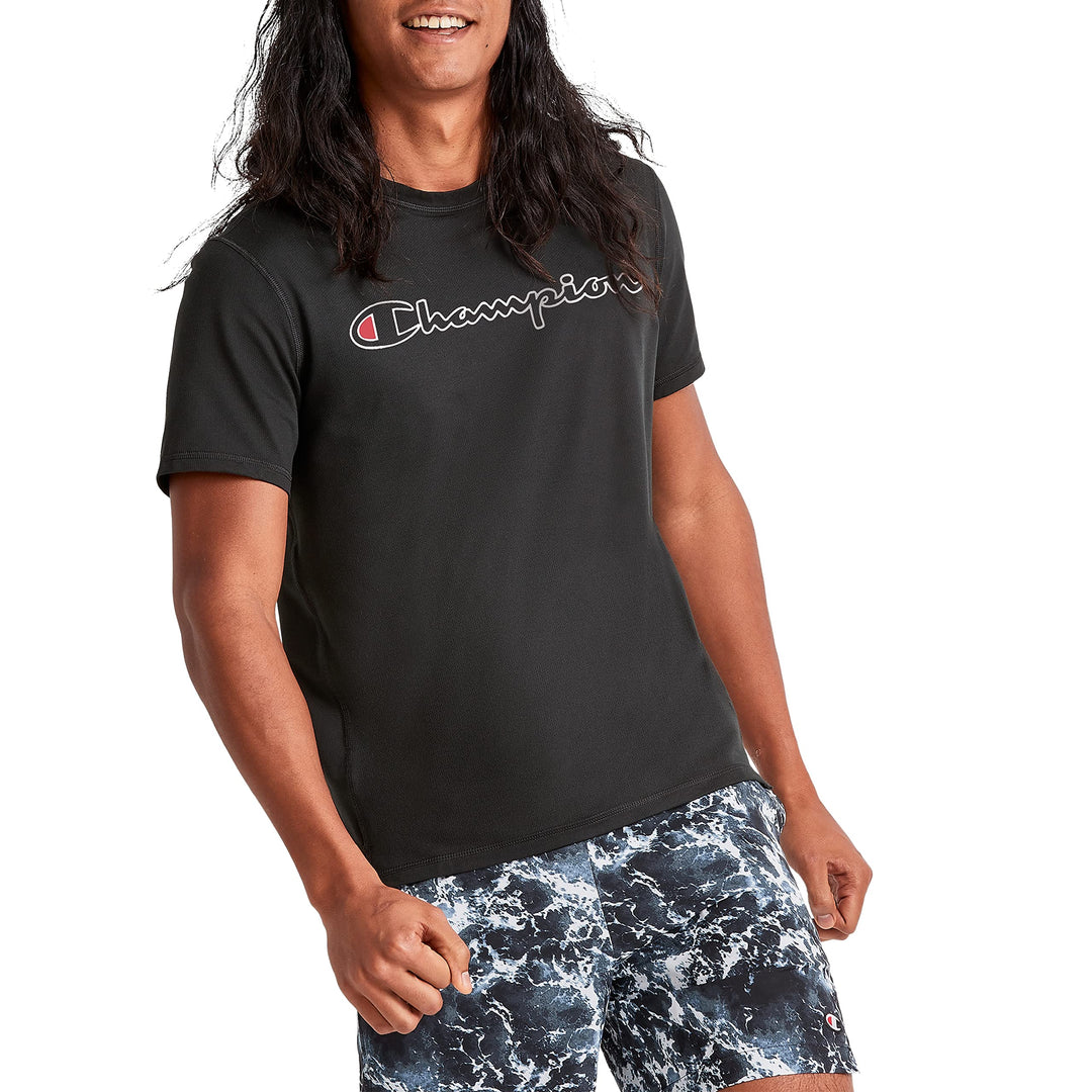 Champion Herren MVP Mesh Logo Graphic Tee Feuchtigkeitsableitendes T-Shirt S Schwarze Umrisskript, S