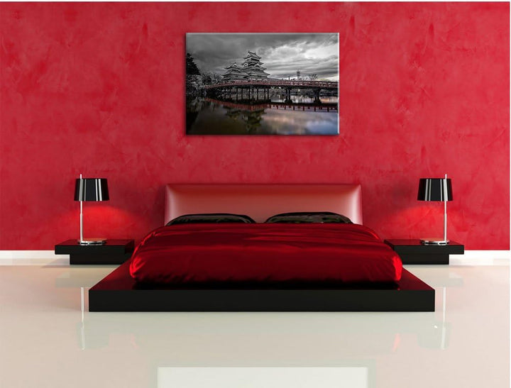 Pixxprint asiatischer Tempel an See als Leinwandbild/Grösse: 100x70 cm/Wandbild/Kunstdruck/fertig be