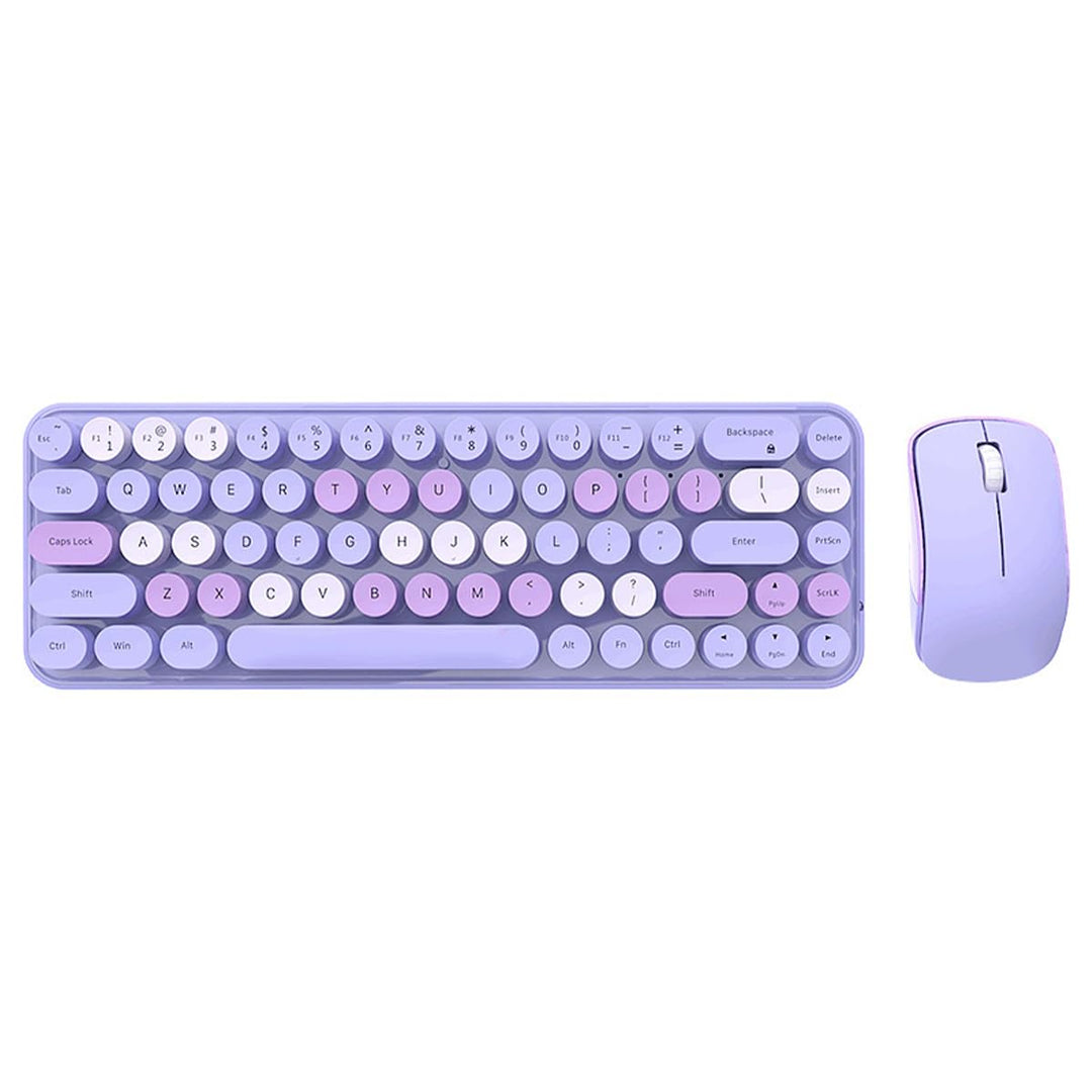 Sarini Kabellose kompakte Tastatur-Maus-Kombination, 2,4 GHz, Retro, rund, 68 Tasten, Pastellviolett
