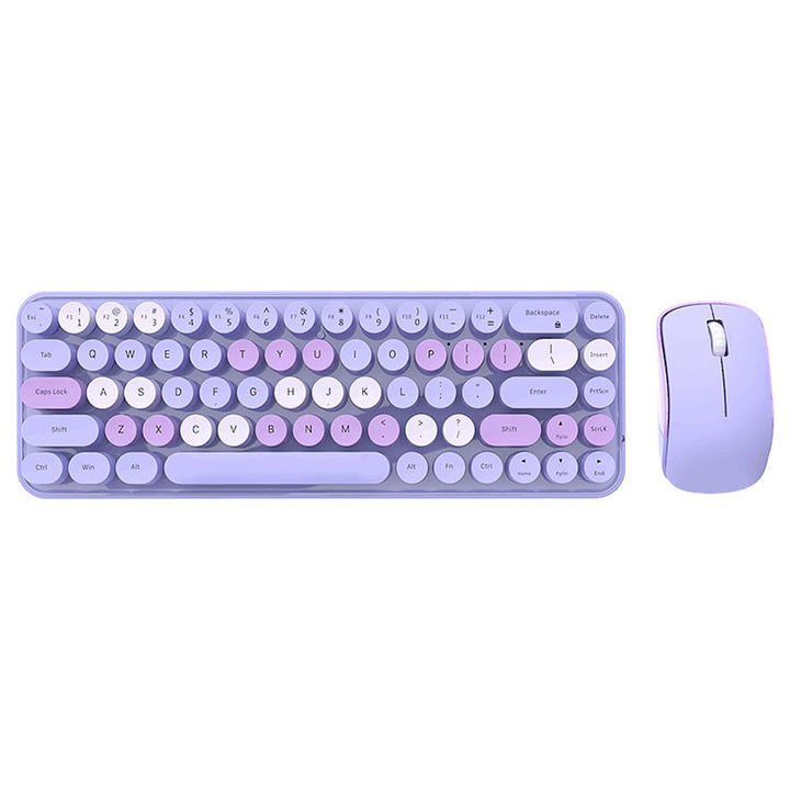 Sarini Kabellose kompakte Tastatur-Maus-Kombination, 2,4 GHz, Retro, rund, 68 Tasten, Pastellviolett