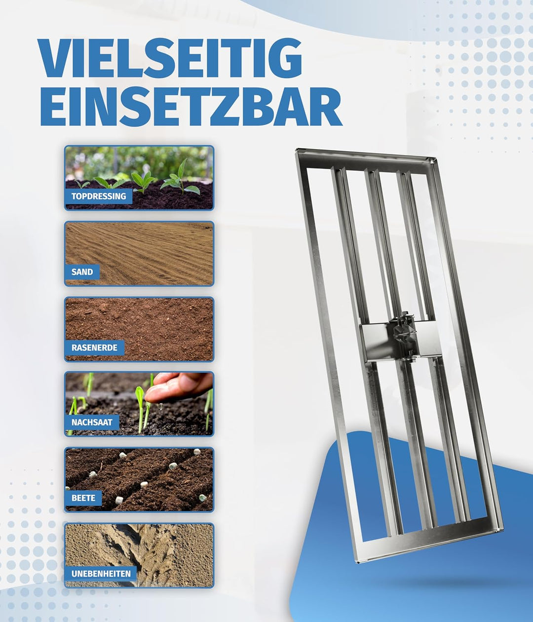 ID33® Rasenrechen aus Edelstahl (90 x 34 cm) – Ohne Stiel – Perfekt Ebener Rasen – Mühelose Rasenpfl