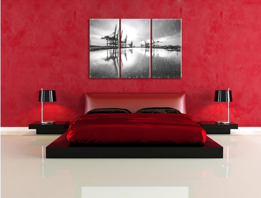 Pixxprint Hafen im Abendschein als Leinwandbild 3 teilig/Grösse: 3 Teilig (120x80) / Wandbild/Kunstd