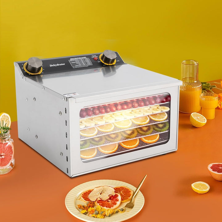 Dörrautomat Edelstahl Dörrgerät Dehydrator mit 6 Gittereinsätzen für Lebensmittel Trocknung 400 W Te