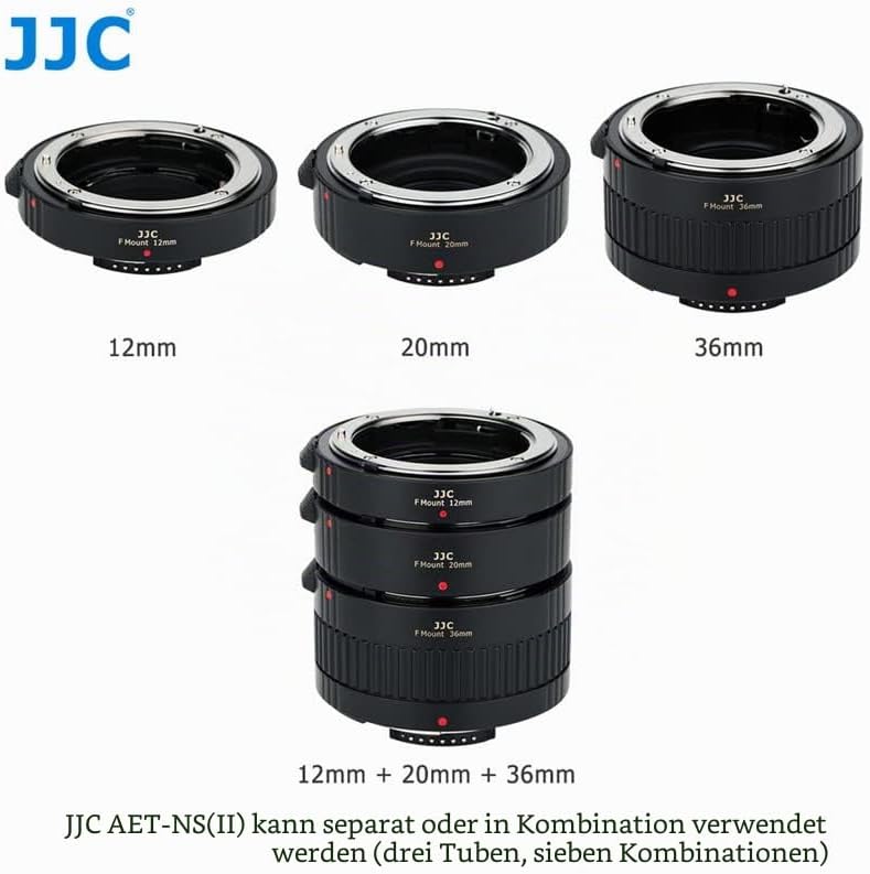 JJC Autofokus Zwischenringe (AF) mit TTL-Belichtung für Makrofotographie 12mm, 20mm und 36mm (Passen
