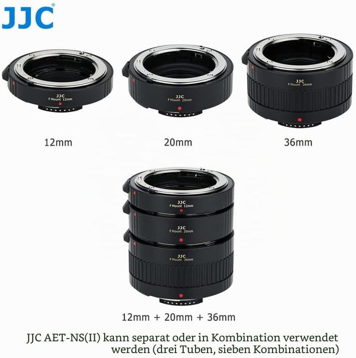 JJC Autofokus Zwischenringe (AF) mit TTL-Belichtung für Makrofotographie 12mm, 20mm und 36mm (Passen