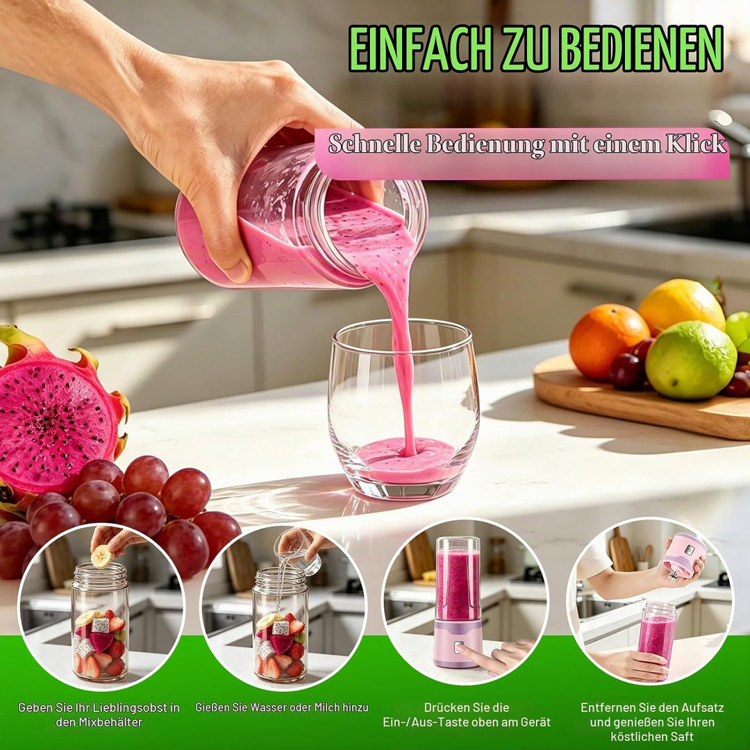 Mixer to Go, Tragbarer Schneller Mixer Smoothie Maker, 18-Blatt Edelstahlklingen, 450ml USB-C Wieder