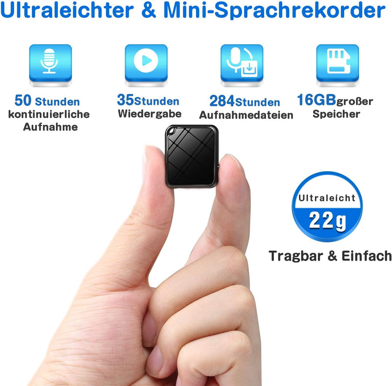 QZT Mini Aufnahmegerät, Diktiergerät - Stimmenaktivierung, Geräuschreduzierung, usb, One-Touch-Aufna