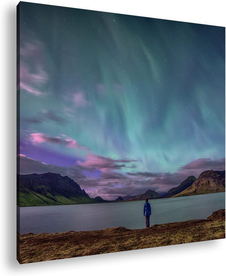 deyoli mystische Nordlichter am Abendhimmel Format: 60x60 als Leinwandbild, Motiv fertig gerahmt auf