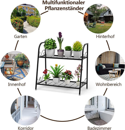 COSTWAY 2 - stufiger Metall Pflanzenständer, Multifunktionales Pflanzenregal Ausstellungsregal für d