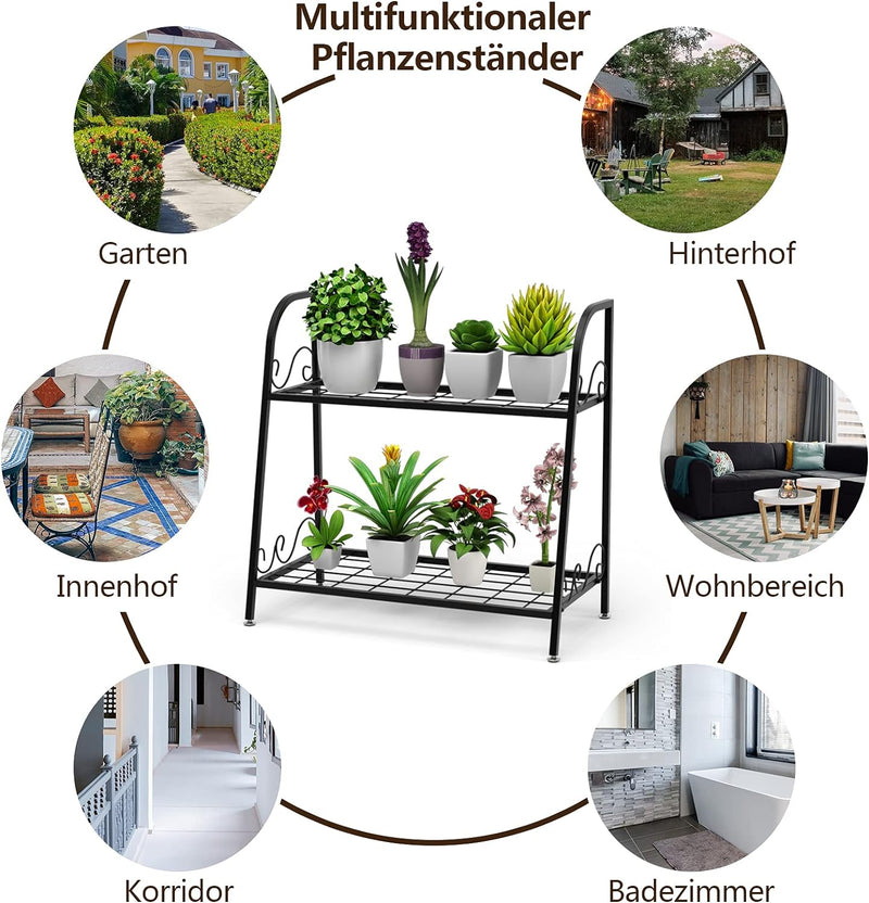 COSTWAY 2 - stufiger Metall Pflanzenständer, Multifunktionales Pflanzenregal Ausstellungsregal für d