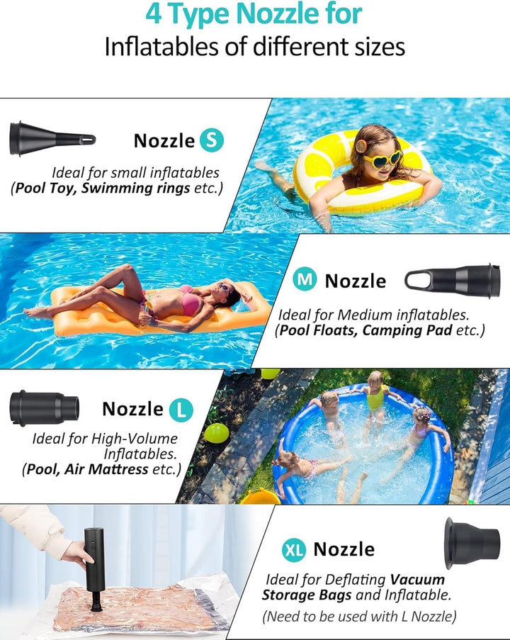 Kabellose Elektrische Luftpumpe mit 2×2000mAh Wiederaufladbarem Akku für Pool, Schlauchboot &amp; Luftma