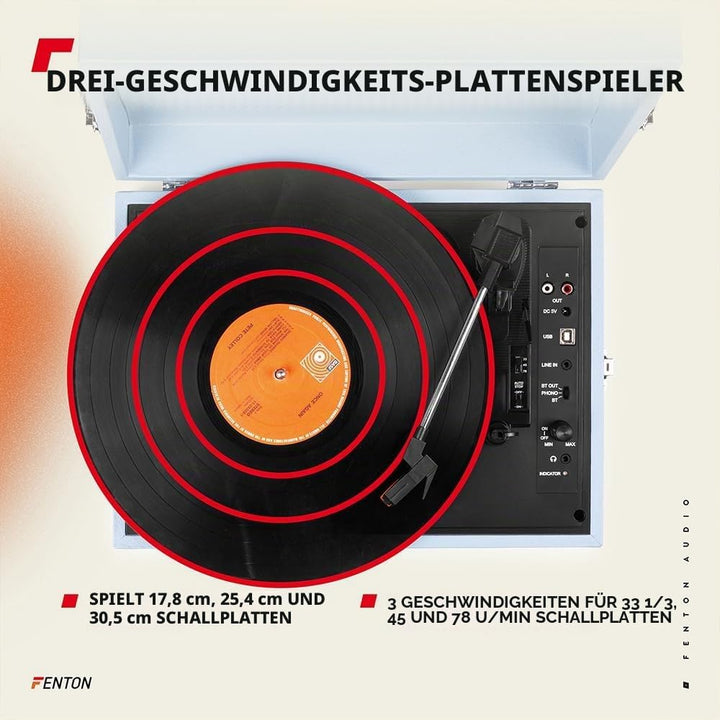 Fenton RP118E - Bluetooth Plattenspieler mit Lautsprecher, Bluetoothsender und Empfänger, Schallplat