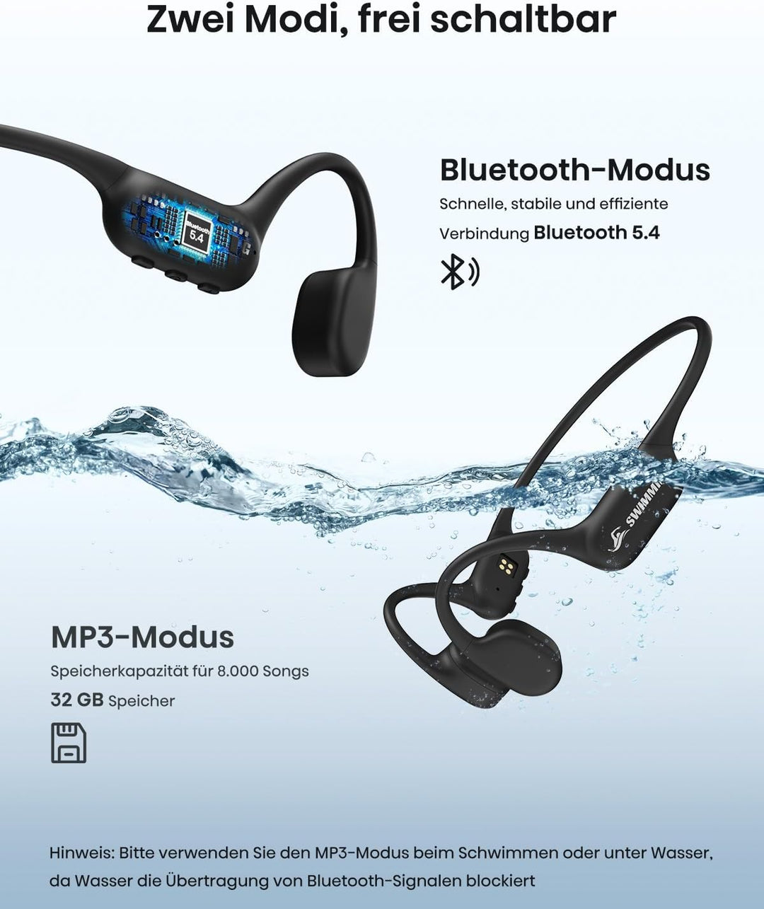 Guudsoud Kopfhörer Schwimmen,IP68 wasserdichte Knochenschall Kopfhörer mit MP3 Player 32GB Speicher,
