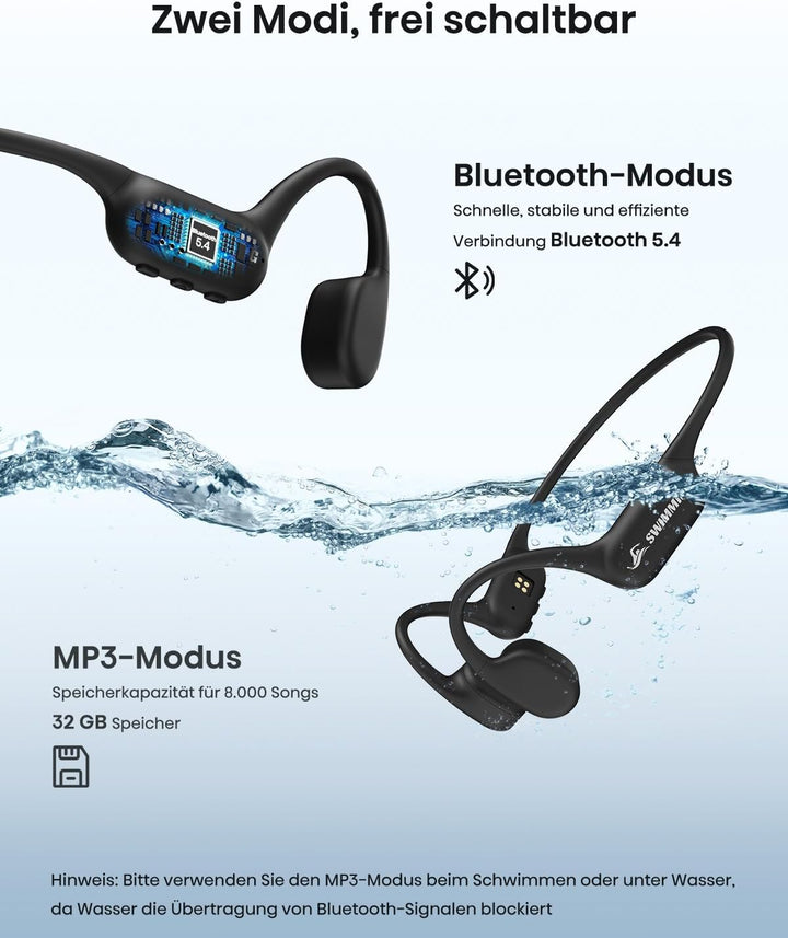 Guudsoud Kopfhörer Schwimmen,IP68 wasserdichte Knochenschall Kopfhörer mit MP3 Player 32GB Speicher,