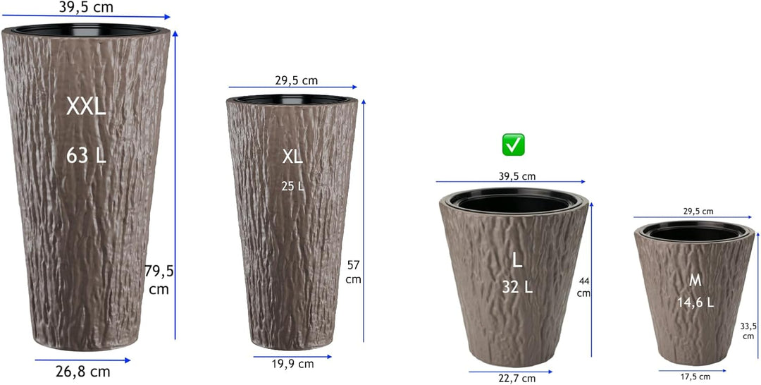 MELTOM Blumenkübel Blumentopf Rund Slim Pflanzkübel mit Herausnehmbaren Einsatz DEKORATIV (Braun, L)