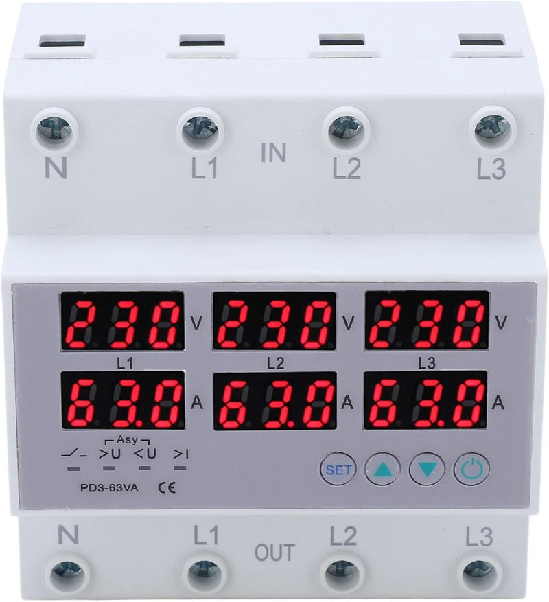 3-Phasen-DIN-Schienen-Voltmeter-Amperemeter-Multitester, AC 390‑500 V Automatischer Überspannungs-Üb