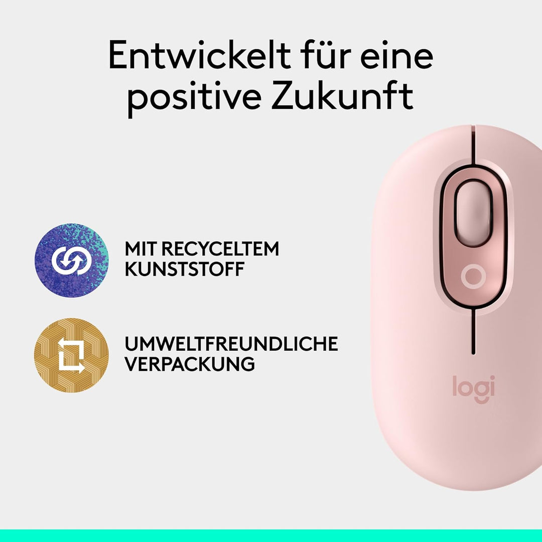 Logitech POP Mouse, kompakte und Mobile kabellose Bluetooth-Maus mit programmierbaren Tasten und lei