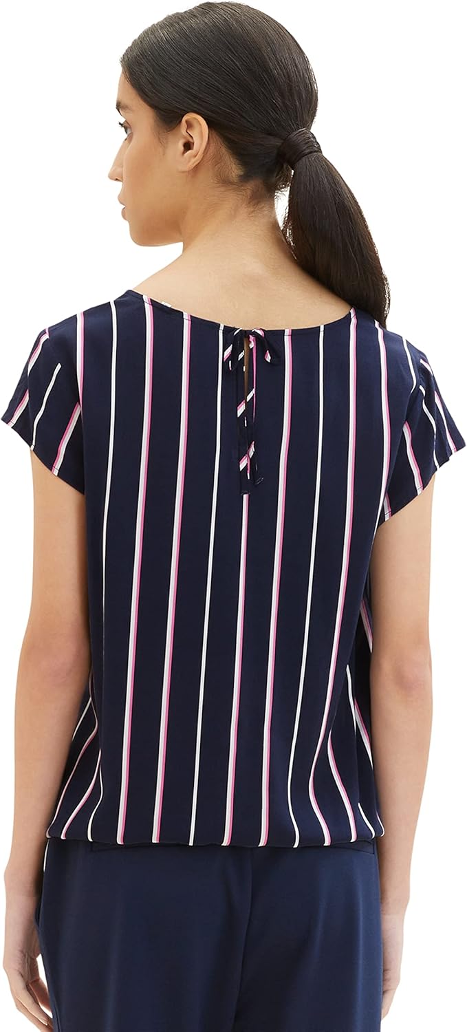 TOM TAILOR Damen Basic Bluse mit V-Ausschnitt 32 32700 - Navy Blouse Stripe, 32 32700 - Navy Blouse