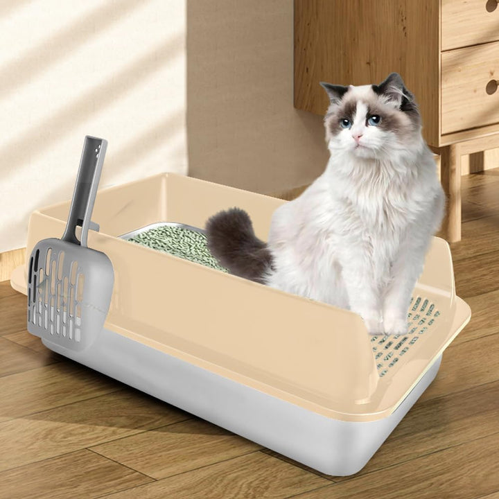 Katzentoilette aus Edelstahl mit hohen Seiten, Schaufel, einfache Reinigung, geruchsbeständig, geeig