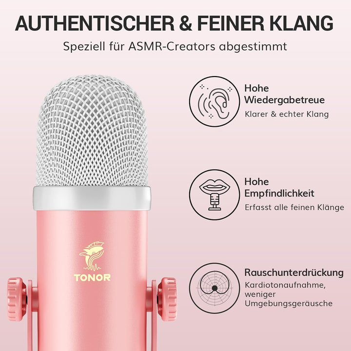 TONOR Podcast Mikrofon Set mit Audio Interface, ASMR Mikrofon, 2 Kondensatormikrofone, Audio Mixer,