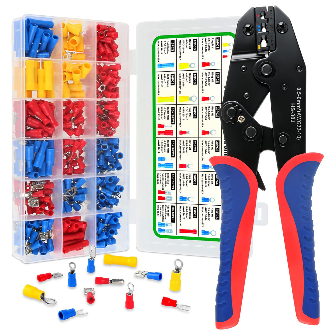 Isoliertes Kabelschuhe Set mit 380 Stück, Crimpzange Kabelschuhe für 0,5–6 mm², geeignet für die Rep