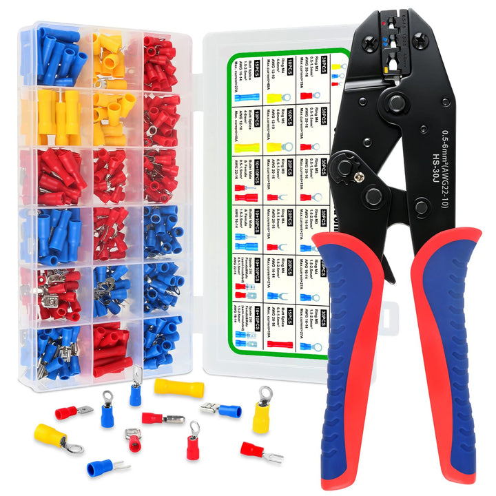 Isoliertes Kabelschuhe Set mit 380 Stück, Crimpzange Kabelschuhe für 0,5–6 mm², geeignet für die Rep