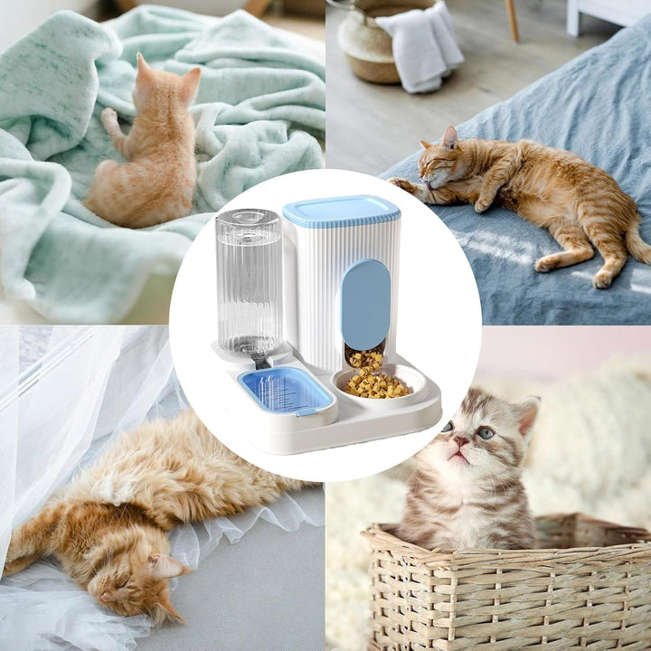 Automatic Cat Feeder, 2 In 1 Purpose Food Dispenser &amp; Water Bowl Set, Large Capacity Design, Removab
