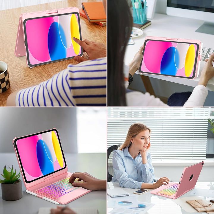 MMK Tastatur Hülle für iPad 10 Generation 10,9 Zoll 2022, 7 Farben Beleuchtung & Multi Touch Trackpa