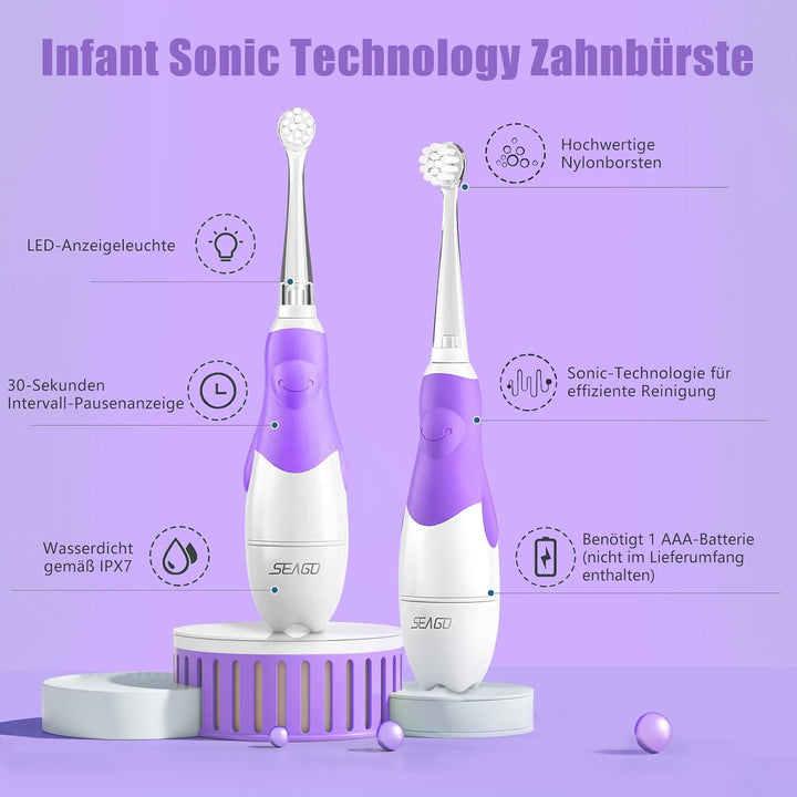 Seago SG-513 Elektrische Zahnbürste Kinder Baby Kinderzahnbürste Elektrisch ab 0-3 Jahre mit LED Lic