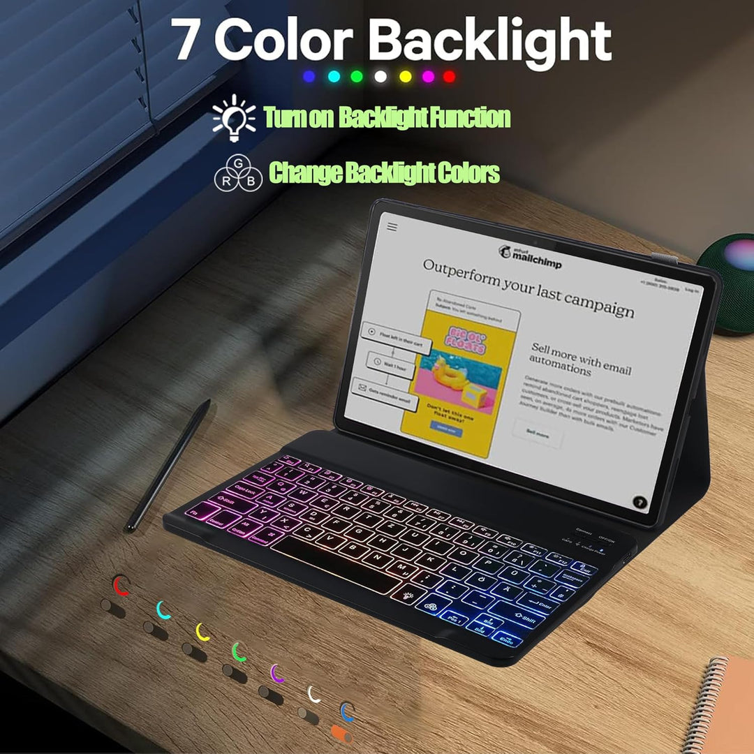 Tastatur Hülle für Lenovo Idea Tab Tablet 11", TPU Rückseite Hülle mit 3 Bereich 7 Farbe Beleuchtete