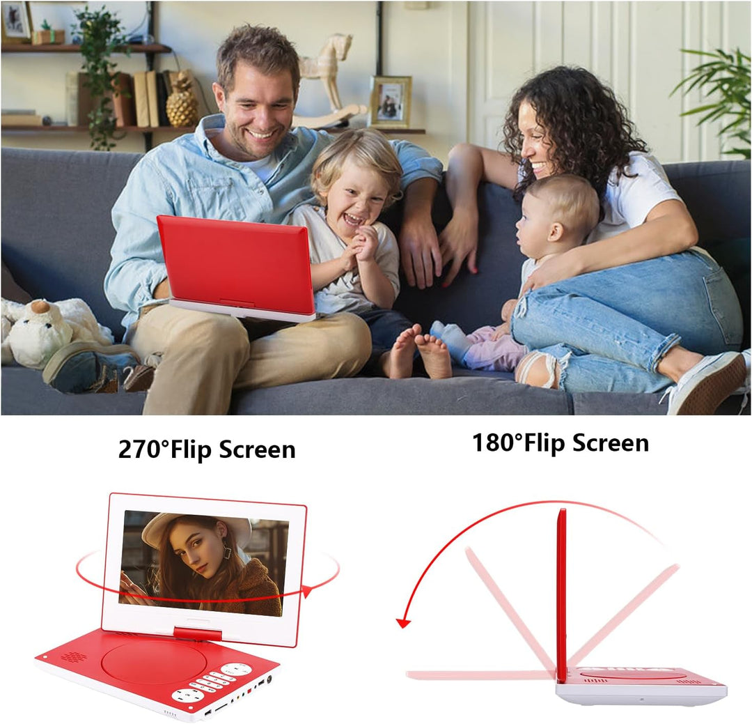 YOOHOO Tragbarer DVD-Player mit Fernbedienung, 26,7 cm (10,5 Zoll), 270° drehbarer Bildschirm, mit 7