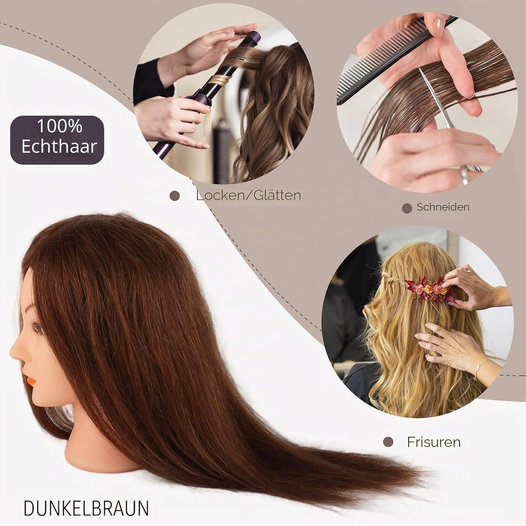 DaizySight Frisierkopf Erwachsene 100% Echthaar Haare, übungskopf Friseur Puppenkopf zum Frisieren u