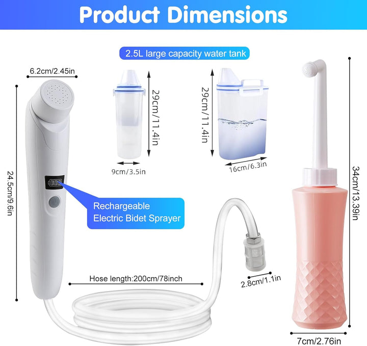 Tragbar Bidet Po Dusche, 2.5L Portable Elektrisch Bidet, Reise Bidet Handbrause für Damen Mann Kinde