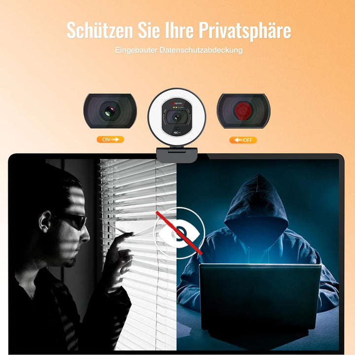 Angetube Webcam 4K mit Licht – Streaming-Kamera für PC mit Dual-AI-Rauschunterdrückungs-Mikrofon, Au