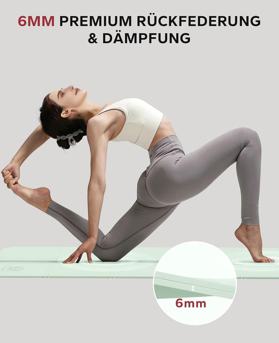 HAPBEAR Reise Yogamatte faltbar 183x61x0,6cm – rutschfeste TPE Yogamatte klappbar mit Tragetasche, l