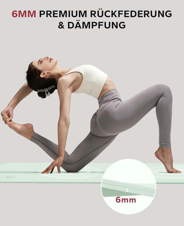 HAPBEAR Reise Yogamatte faltbar 183x61x0,6cm – rutschfeste TPE Yogamatte klappbar mit Tragetasche, l