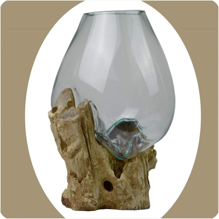 Wurzelholz Glas-Vase Wurzel-Vase Deko-Glas Kaffeewurzel Holz Design Blumenvase extra gross