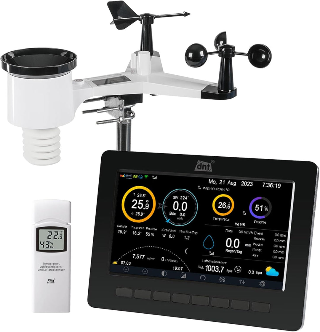 dnt WiFi-Wetterstation WeatherScreen PRO, Wetter- und Raumklima stets unter Kontrolle, Datenlogger-F