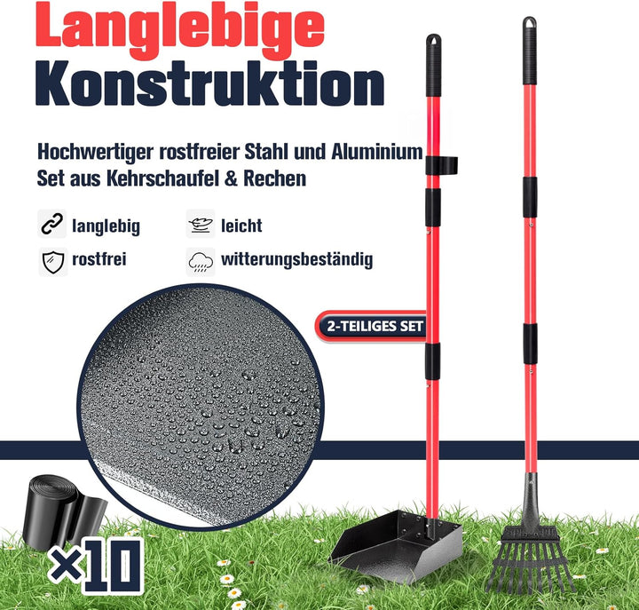 Hundekotschaufel Kehrschaufel & Rechen Mit Abfallsäcken, Hundekotsammler Langer Griff, Hundekot Scoo