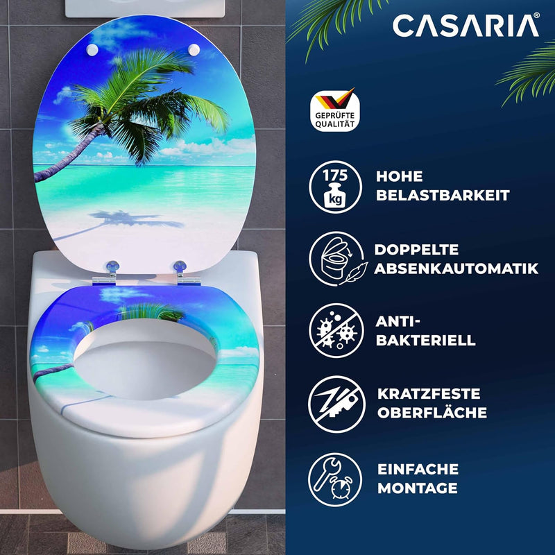 CASARIA® WC Sitz Doppelte Absenkautomatik MDF Holzkern hygienisch Rostfreie Scharniere 175kg Bad Toi