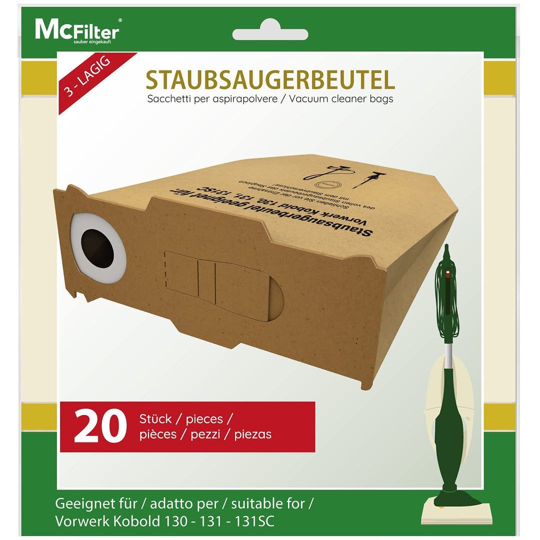 McFilter | 20 Staubsaugerbeutel geeignet für Staubsauger Vorwerk Kobold 130, 131 und SC-Modelle, ext