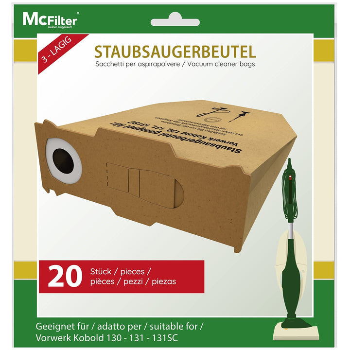 McFilter | 20 Staubsaugerbeutel geeignet für Staubsauger Vorwerk Kobold 130, 131 und SC-Modelle, ext