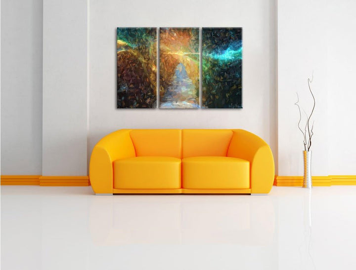 Pixxprint Treppe in die Galaxis / 3-Teilig/Gesamtmass 120cm Leinwandbild bespannt auf Holzrahmen/Wan