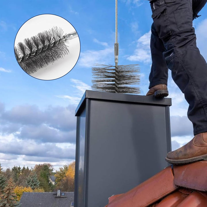 7PCS Ofenrohrbürste Set,Kaminbürste Stange Set,Kaminbürste 150mm,Kaminrohr Reinigungsbürste,Schornst