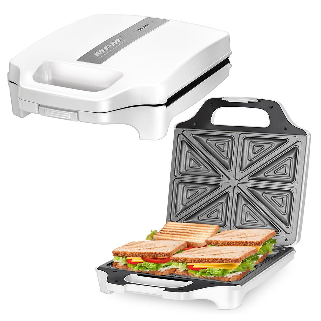 MPM MOP-35 Elektrischer Sandwichmaker für 4 Sandwiches, 8 in Dreiecksform, Antihaftbeschichtete Plat