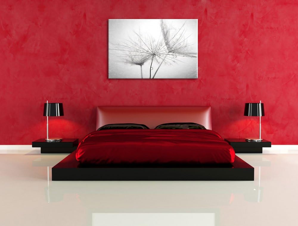 Pixxprint Pusteblume bedeckt mit Tropfen als Leinwandbild/Grösse: 100x70 / Wandbild/Kunstdruck/ferti