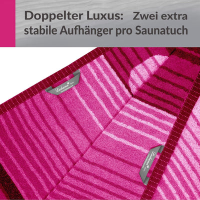 Lashuma Saunatuch Oslo, Streifen Rosa bis Weinrot, Hochwertiges Saunaliegetuch, Riesen Badehandtuch,